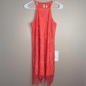 Love, Fire Women’s Coral Sleeveless Lace Overlay‎ Dress Size Small